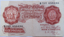 Load image into Gallery viewer, Bank of England 10 Ten Shillings Note (B72Y) L.K. O&#39;Brien (1955-1961)
