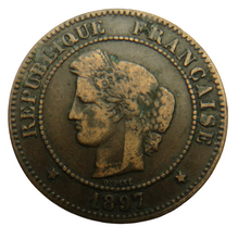 Load image into Gallery viewer, 1897-A France 5 Centimes Coin
