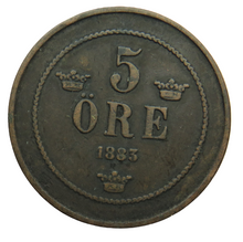 Load image into Gallery viewer, 1883 Sweden 5 Ore Coin
