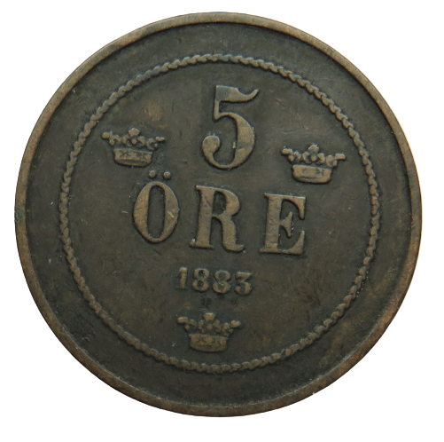 1883 Sweden 5 Ore Coin