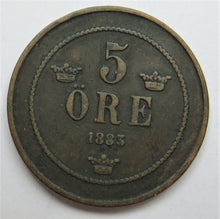 Load image into Gallery viewer, 1883 Sweden 5 Ore Coin
