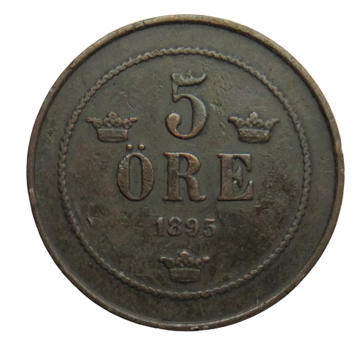 1895 Sweden 5 Ore Coin