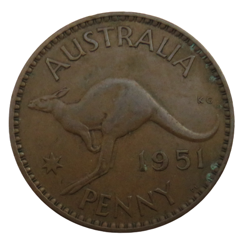 1951 King George VI Australia One Penny Coin