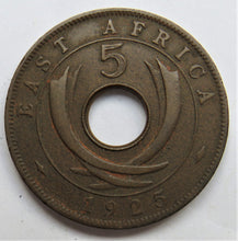 Load image into Gallery viewer, 1925 East Africa 5 Cents Coin
