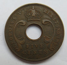 Load image into Gallery viewer, 1925 East Africa 5 Cents Coin
