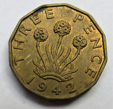 Load image into Gallery viewer, 1942 King George VI Brass Threepence Coin High Grade
