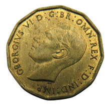 Load image into Gallery viewer, 1942 King George VI Brass Threepence Coin High Grade
