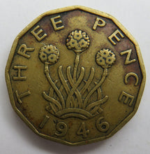 Load image into Gallery viewer, 1946 King George VI Brass Threepence Coin - Great Britain - Scarce Date
