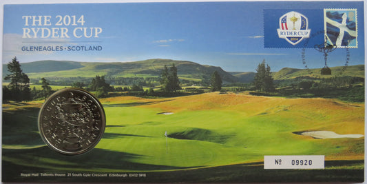 The 2014 Ryder Cup Gleneagles Scotland Commemorative Coin & Stamp Cover
