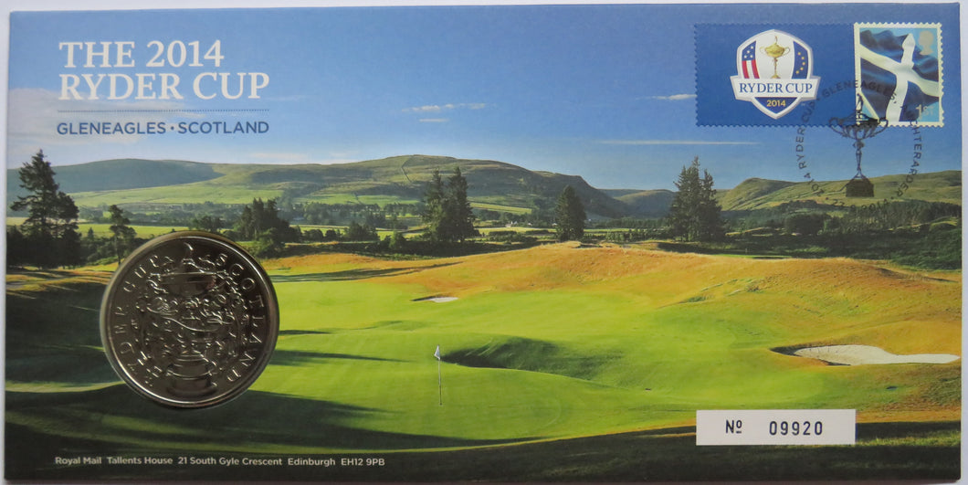 The 2014 Ryder Cup Gleneagles Scotland Commemorative Coin & Stamp Cover