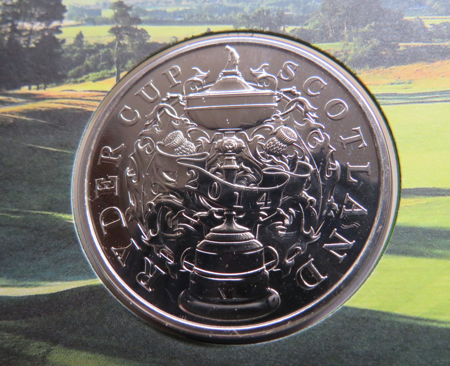 The 2014 Ryder Cup Gleneagles Scotland Commemorative Coin & Stamp Cover