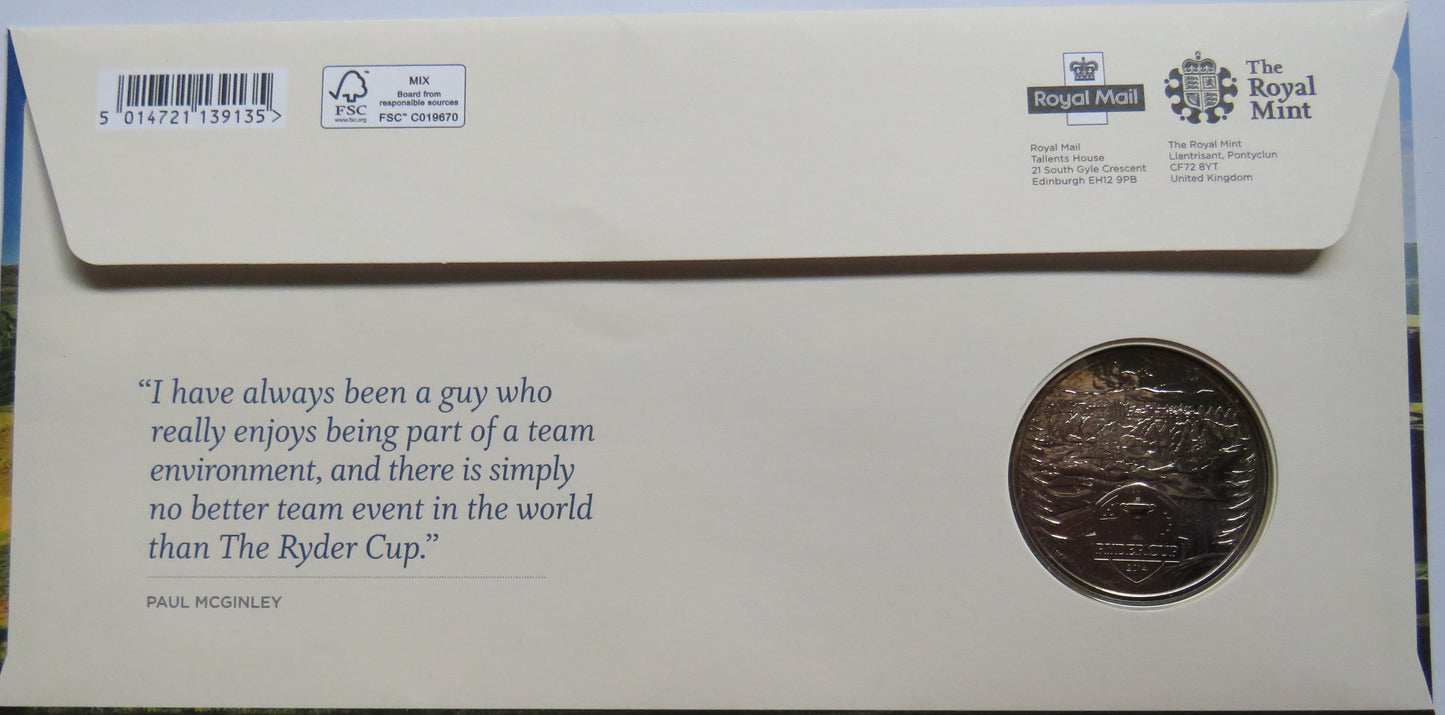 The 2014 Ryder Cup Gleneagles Scotland Commemorative Coin & Stamp Cover
