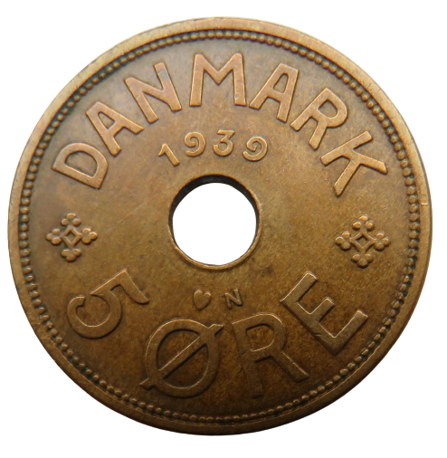 1939 Denmark 5 Ore Coin