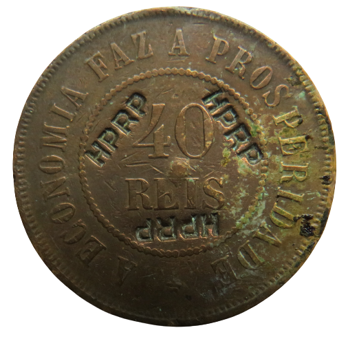 1908 brazil 40 Reis Coin Stamped HPRP