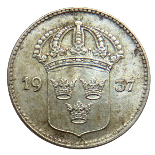 1937 Sweden Silver 10 Ore Coin