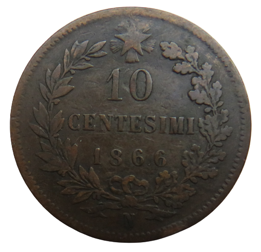 1866 Italy 10 Centesimi Coin