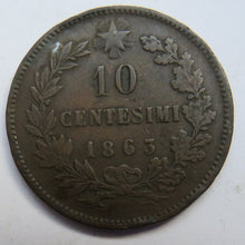 Load image into Gallery viewer, 1863 Italy 10 Centesimi Coin
