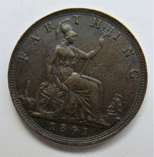 Load image into Gallery viewer, 1891 Queen Victoria Farthing Coin Great Britain
