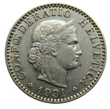 Load image into Gallery viewer, 1931 Switzerland 20 Rappen Coin
