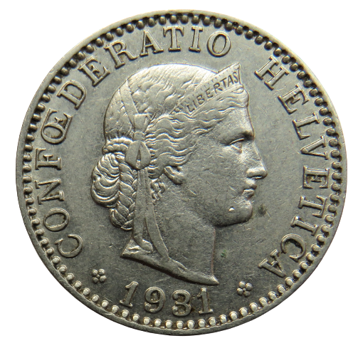 1931 Switzerland 20 Rappen Coin