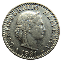 Load image into Gallery viewer, 1931 Switzerland 20 Rappen Coin
