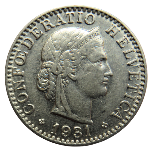 1931 Switzerland 20 Rappen Coin