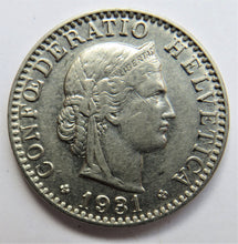 Load image into Gallery viewer, 1931 Switzerland 20 Rappen Coin
