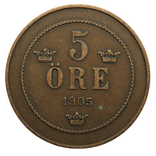 Load image into Gallery viewer, 1905 Sweden 5 Ore Coin
