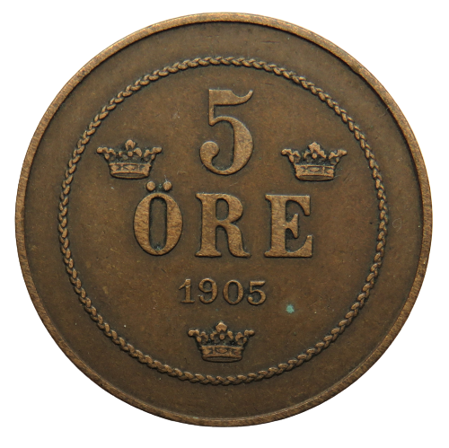 1905 Sweden 5 Ore Coin