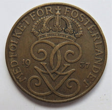 Load image into Gallery viewer, 1937 Sweden 5 Ore Coin
