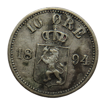 Load image into Gallery viewer, 1894 Norway Silver 10 Øre Coin
