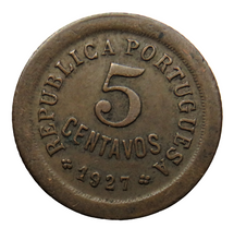 Load image into Gallery viewer, 1927 Portugal 5 Centavos Coin
