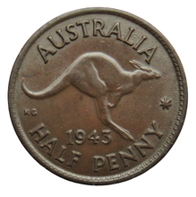 Load image into Gallery viewer, 1943 George VI Australia Halfpenny Coin
