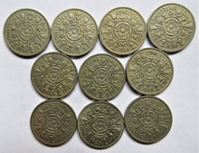 Load image into Gallery viewer, Bulk Lot of 10 1961 Queen Elizabeth II Florin / Two Shilling Coins
