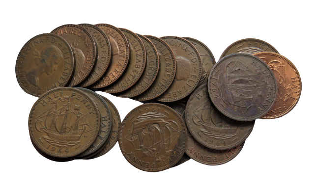 Bulk Lot of 20 1964 Queen Elizabeth II Halfpenny Great Britain Coins