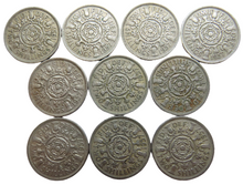 Load image into Gallery viewer, Bulk Lot of 10 1957 Queen Elizabeth II Florin / Two Shilling Coins
