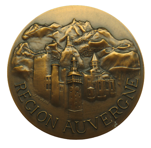 Large Vintage French Bronze Medal - Region Auvergne / Puy de Dome Haute Loire Allier Cantal