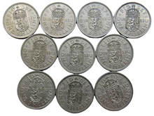 Load image into Gallery viewer, Bulk Lot of 10 x 1953 Queen Elizabeth II (Scottish) Shilling Coins
