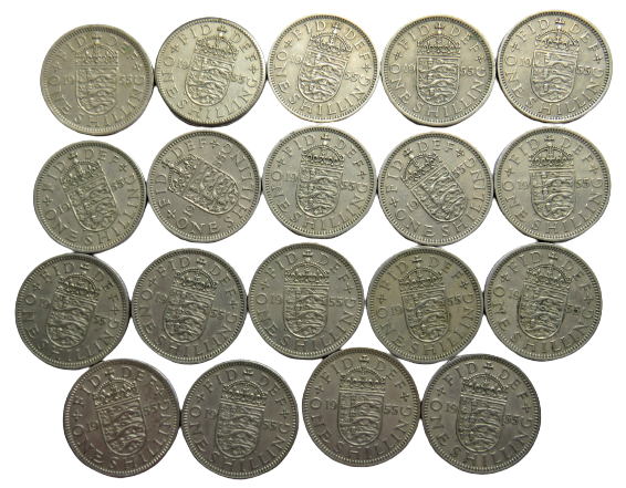 Bulk Lot of 19 x 1955 Queen Elizabeth II (English ) Shilling Coins