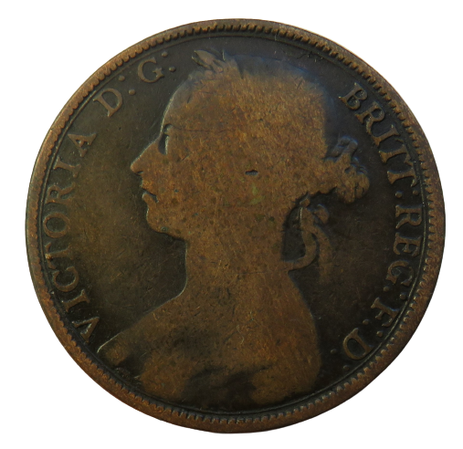 1889 Queen Victoria Bun Head One Penny Coin - Great Britain