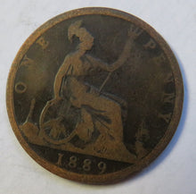 Load image into Gallery viewer, 1889 Queen Victoria Bun Head One Penny Coin - Great Britain
