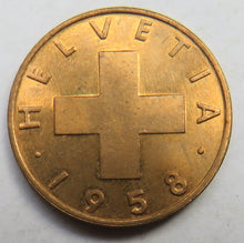 Load image into Gallery viewer, 1958 Switzerland 2 Rappen Coin Unc
