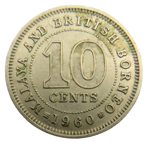 1960 Queen Elizabeth II Malaya & British Borneo 10 Cents Coin