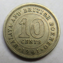 Load image into Gallery viewer, 1961-H Queen Elizabeth II Malaya &amp; British Borneo 10 Cents Coin
