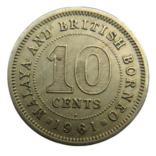 Load image into Gallery viewer, 1961-H Queen Elizabeth II Malaya &amp; British Borneo 10 Cents Coin
