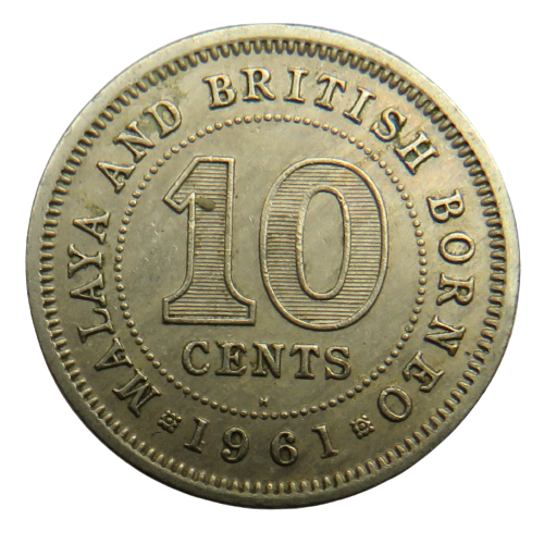 1961-H Queen Elizabeth II Malaya & British Borneo 10 Cents Coin