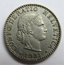 Load image into Gallery viewer, 1931 Switzerland 20 Rappen Coin
