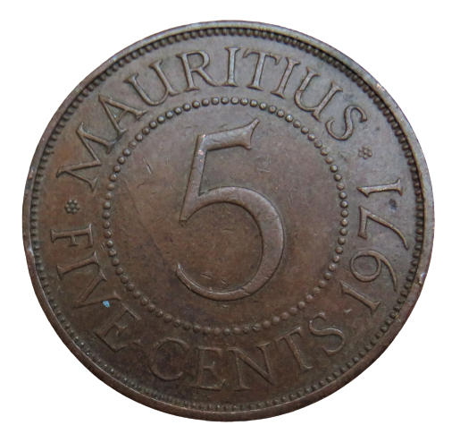 1971 Queen Elizabeth II Mauritius 5 Cents Coin