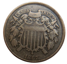 Load image into Gallery viewer, 1867 United States Of America Shield 2 Cents Coin
