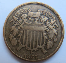 Load image into Gallery viewer, 1867 United States Of America Shield 2 Cents Coin
